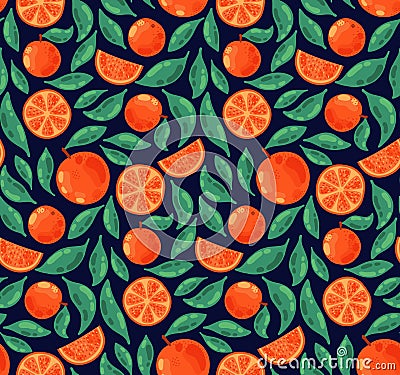 Orange fruits leafs seamless pattern Vector Illustration